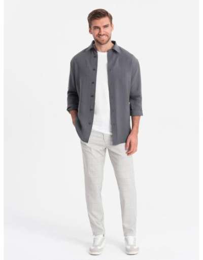 Férfi klasszikus szabású kockás nadrág V1 OM-PACP-0187 bézs OM-PACP-0187 bézs