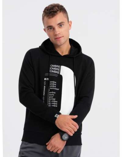 Férfi kapucnis pulóver HOODIE nyomtatással V3 OM-SSPS-0152 fekete