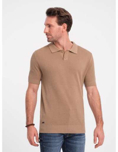 Férfi strukturált kötött pólóing V3 OM-POSS-0117 világosbarna