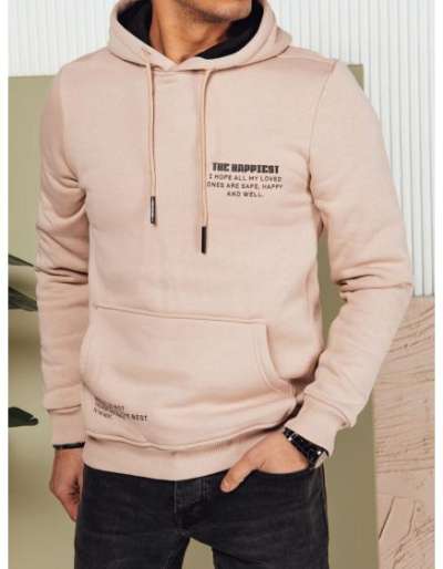 Férfi kapucnis pulóver világos bézs