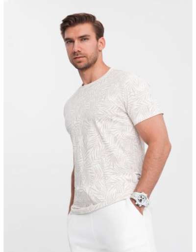 Férfi póló V1 OM-TSFP-0182 világos bézs színű, mindenhol nyomtatott póló