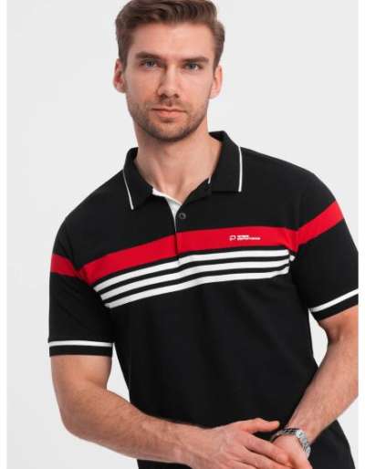 Férfi pólóing háromszínű csíkokkal fekete