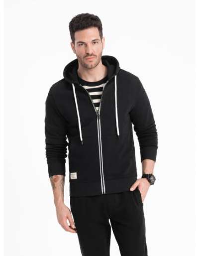 Férfi cipzáras kapucnis pulóver BASIC fekete