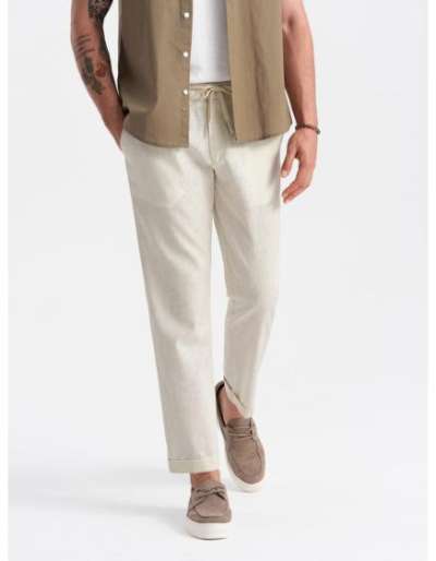 Férfi lenvászon keverék chino nadrág 2 OM-PACP-0198 krém V