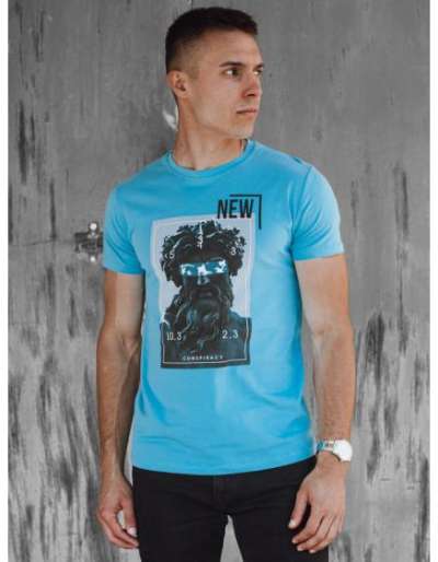 Férfi nyomtatott póló ROV türkizkék