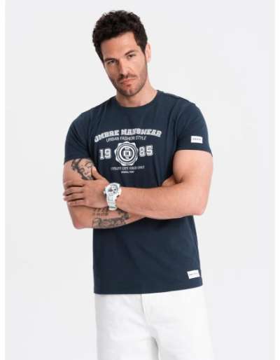 Férfi nyomtatott póló sötétkék