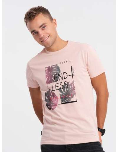 Férfi nyomtatott póló PALE ROSE világos rózsaszín