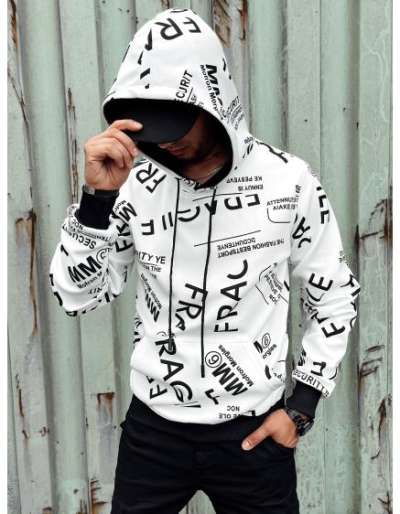 Férfi kapucnis pulóver PRINT II fehér