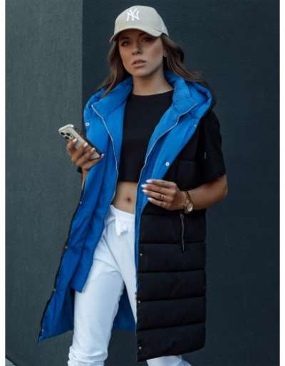 Női hosszú steppelt kapucnis mellény CHESTER fekete