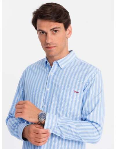 Férfi fehér csíkos REGULAR FIT ing, zsebbel kék