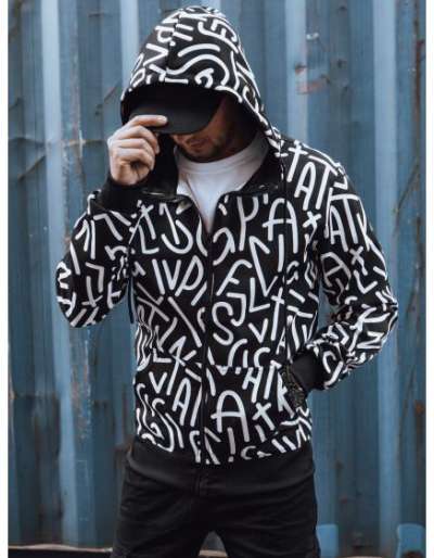 Férfi pulóver húzózsinórral és kapucnival, fekete