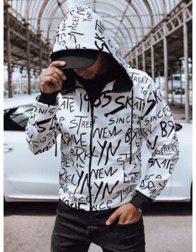 Teljes hosszúságú férfi pulóver kapucnival, fehér