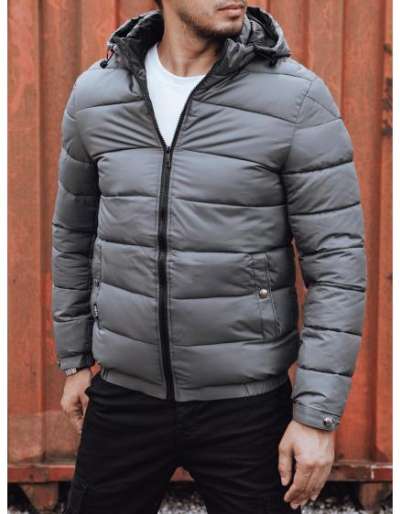 Férfi steppelt télikabát kapucnival szürke