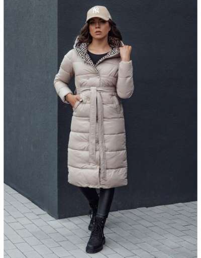 Női steppelt télikabát kapucnival GRACE bézs színben