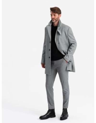 Férfi mintás egyberészes kabát zsebekkel szürke