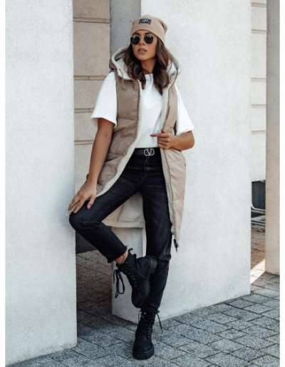 Női steppelt hosszú télikabát kapucnival COSYVIVA beige