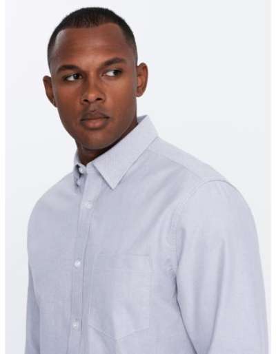 Elegáns férfi hímzett oxfordi ing hímzett zsebbel kék