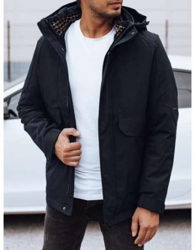 Férfi télikabát levehető kapucnival sötétkék