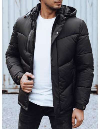 Férfi télikabát levehető kapucnival fekete