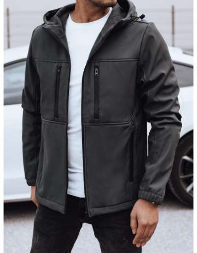 Férfi átmeneti softshell kabát kapucnival sötétszürke színben