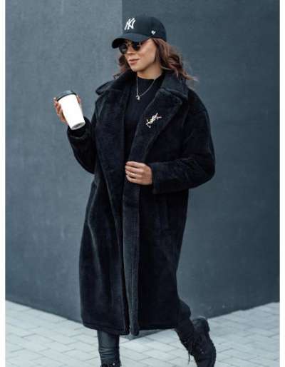 Női télikabát GLAMFUR hosszú bunda fekete