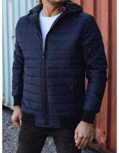 Férfi átmeneti kabát steppelt kapucnis kabát sötétkék