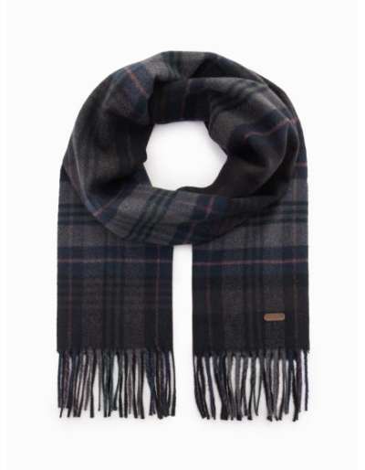 Férfi skót kockás sál bojtokkal - fekete-szürke