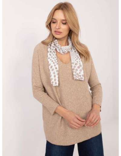 Camel női oversize pulóver V nyakkivágással