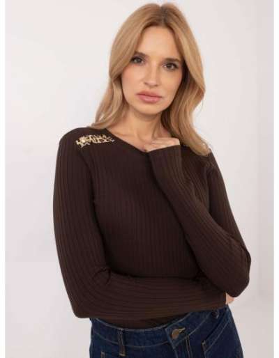 Csokoládészínű hosszú ujjú blúz díszgombokkal