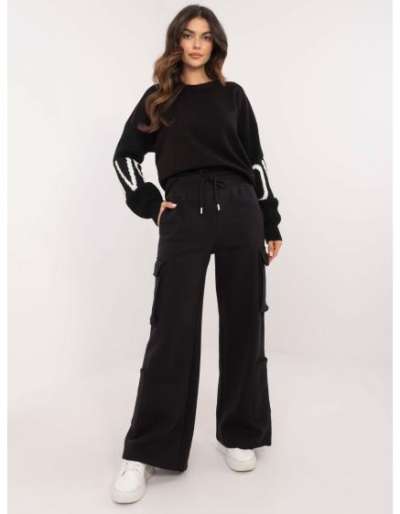 Fekete széles cargo melegítőnadrág SUBLEVEL