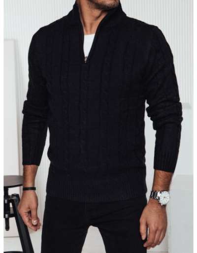 Férfi kiterjesztett gallérú pulóver fekete