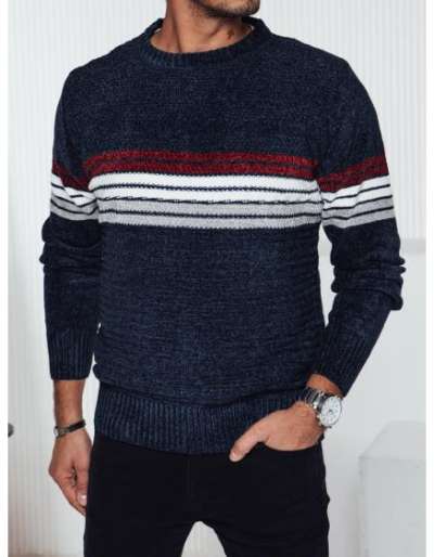 Férfi csíkos tengerészkék pulóver
