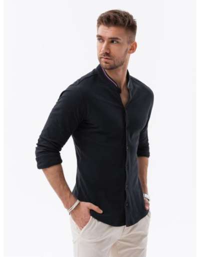 Férfi SLIM FIT ing dekoratív anyagból - kék V1