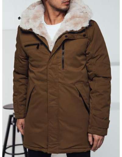 Férfi téli parka kabát kapucnival bézs színben