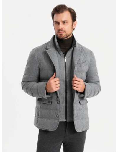 Férfi könnyű szigetelt kabát hálós béléssel - szürke V1