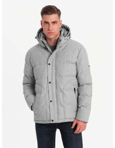 Férfi könnyű dzseki hálós béléssel és kapucnival - szürke V6