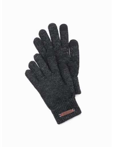 Férfi kötött kesztyű gyapjúval - fekete melange V1