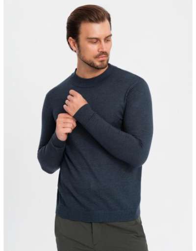 Férfi kötött RELAXED FIT mintás pulóver - sötétkék V1