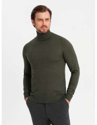 Kötött férfi RELAXED FIT pulóver mintákkal - sötétkék V1