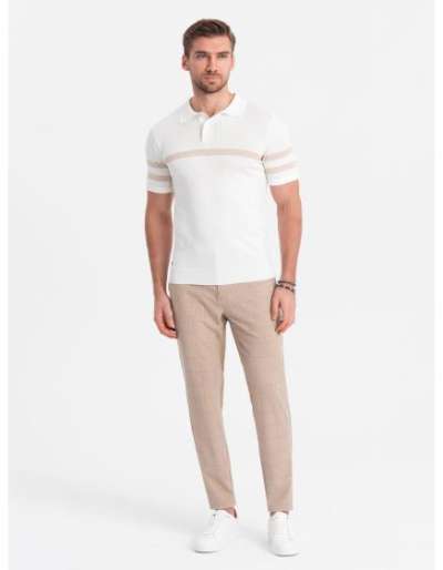 Férfi klasszikus szabású nadrág finom kockás színben - homok V2 OM-PACP-0187 OM-PACP-0187