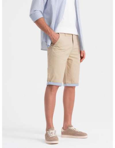 Férfi chinó rövidnadrág kontrasztos derékpánttal - homok V10 W421
