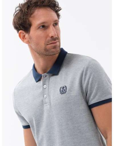 Férfi pólóing színes akcentussal - szürke melange V1 OM-POSS-0105