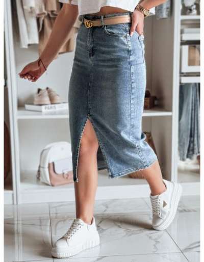 Denim midi szoknya sliccel DENIZA kék