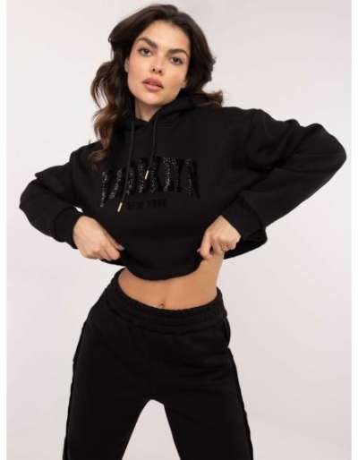 Fekete női tréningruha rövid pulóverrel