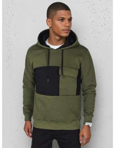 Férfi kapucnis pulóver, khaki