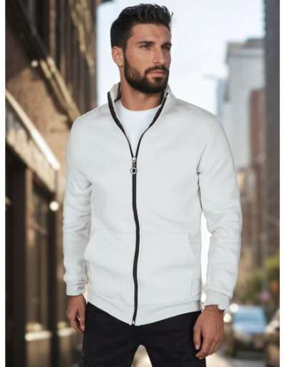 Férfi pulóver állógalléros, világosszürke