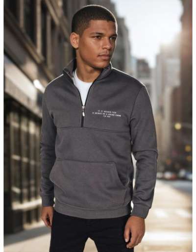 Férfi pulóver nyomtatott mintával, grafit