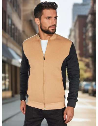 Férfi pulóver állógallérral, kamel