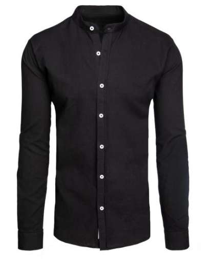 Férfi állógalléros, hosszú ujjú ing, fekete