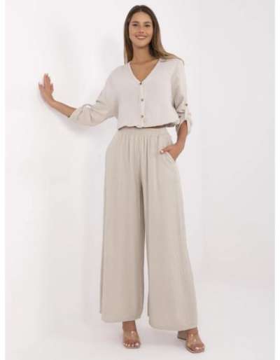 Bézs muszlin nadrág széles szárral